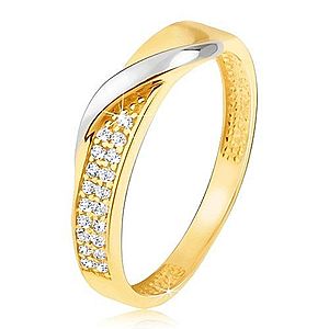 Zlatý prsteň 585 - pás drobných čírych zirkónov, zvlnená línia v bielom zlate GG11.53 vyobraziť