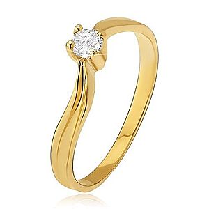 Zlatý prsteň 585 - lesklé zvlnené ramená, priehlbina, číry kamienok GG14.41 vyobraziť
