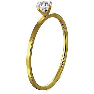 Úzky oceľový prsteň, zlatá farba, kamienok uchytený štyrmi paličkami J03.14 vyobraziť