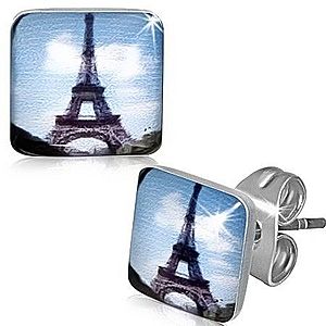 Štvorcové oceľové náušnice s Eiffelovou vežou AB25.19 vyobraziť