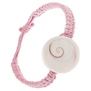 Pletený náramok - svetloružové šnúrky, biela kruhová mušľa S10.19 vyobraziť