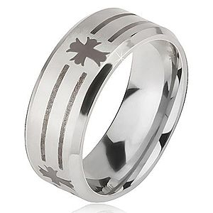 Matný oceľový prsteň - obrúčka striebornej farby, potlač pásov a kríža BB10.08 vyobraziť