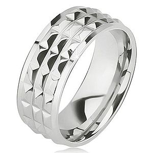 Lesklý oceľový prsteň - obrúčka striebornej farby, ozdobné diamantové plôšky BB10.11 vyobraziť