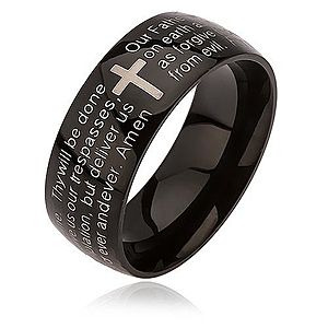 Čierny prsteň z ocele, kríž striebornej farby, modlitba Otčenáš BB11.13 vyobraziť