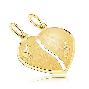 Zlatý dvojprívesok 585 - saténové srdce, nápis LOVE, podlhovastý výrez GG30.09 vyobraziť