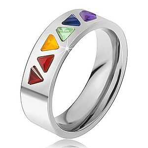 Lesklý prsteň z ocele, farebné trojuholníkové kamienky BB14.07 vyobraziť