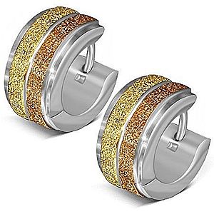 Okrúhle náušnice z ocele, dva pieskované pásy zlatej farby S25.16 vyobraziť