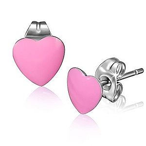 Náušnice z ocele, ružové glazúrované srdcia S30.11 vyobraziť