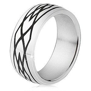 Oceľový prsteň, čierne zárezy, vzor z elíps a kosoštvorcov BB17.06 vyobraziť