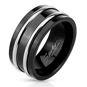 Oceľový prsteň čiernej farby - dve tenké lesklé obruče striebornej farby BB14.18 vyobraziť