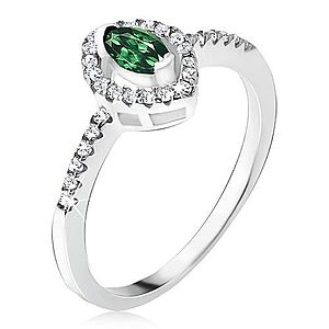 Strieborný prsteň 925 - elipsovitý zelený kamienok, zirkónová kontúra BB15.04 vyobraziť