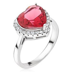Strieborný prsteň 925 - veľký červený srdcový kameň, zirkónový lem BB17.01 vyobraziť