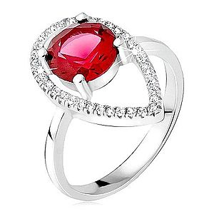 Strieborný prsteň 925 - okrúhly červený kameň, slzičková kontúra zo zirkónov BB16.18 vyobraziť
