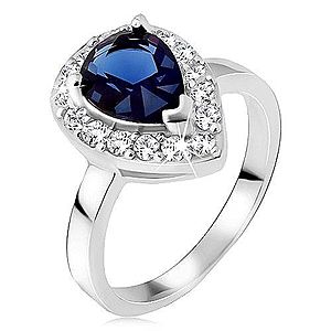 Strieborný prsteň 925, modrý slzičkový kameň so zirkónovým lemom BB18.10 vyobraziť