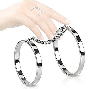 Dvojitý prsteň z ocele, ródiované obrúčky spojené retiazkou BB12.06 vyobraziť