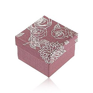 Trblietavá fialová krabička na prsteň, strieborná ilustrácia kvetov VY6 vyobraziť