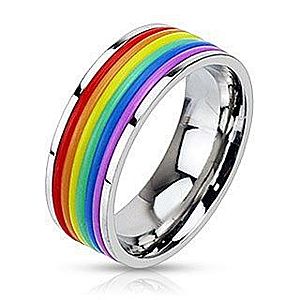 Lesklý oceľový prsteň s gumenými pásikmi vo farbách dúhy E5.20 vyobraziť