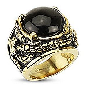 Mohutný prsteň zlatej farby z chirurgickej ocele, ónyx v dračích pazúroch H8.05 vyobraziť