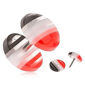 Fake plug z akrylu, vypuklé kolieska, červené, biele a čierne pruhy S55.25 vyobraziť