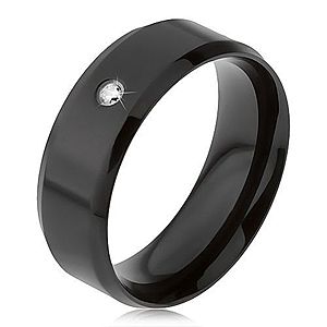 Čierny oceľový prsteň, číry kamienok, skosené okraje BB15.06 vyobraziť