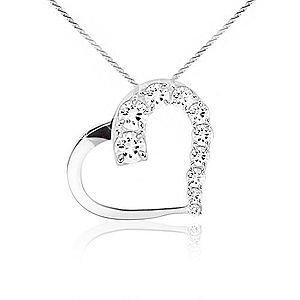 Ligotavý náhrdelník, retiazka, kontúra srdca, číre kamienky, striebro 925 S48.23 vyobraziť