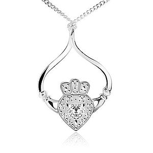 Strieborný náhrdelník 925, retiazka, srdce, korunka, ruky, číre zirkóny S49.26 vyobraziť