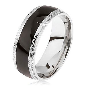 Oceľový prsteň, lesklý čierny stredový pás, ryhované okraje BB16.07 vyobraziť