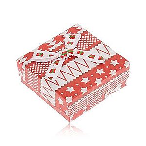 Červeno-biela krabička na náušnice, hviezdy, stromy, guličky, mašľa VY11 vyobraziť