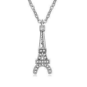 Lesklý náhrdelník s príveskom Eiffelovej veže, číre kamienky S72.11 vyobraziť