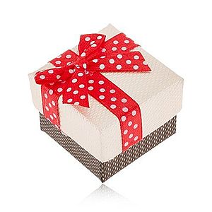 Béžovo-hnedá krabička na prsteň, červená stuha s bielymi bodkami S87.13 vyobraziť