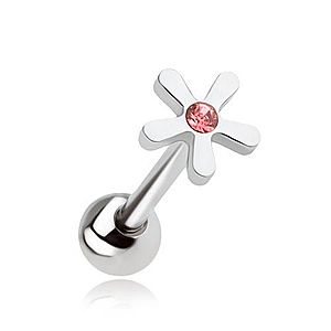 Piercing do jazyka z ocele, kvet s ružovým zirkónom PC08.12 vyobraziť
