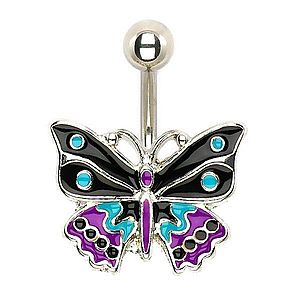 Oceľový piercing do pupka, trojfarebný glazúrovaný motýľ U17.17 vyobraziť