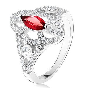 Strieborný 925 prsteň, zrniečkový červený kameň, vyrezávané zirkónové ramená U18.03 vyobraziť