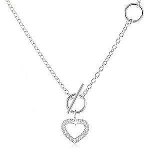 Strieborný 925 náhrdelník, zirkónový obrys súmerného srdca a retiazka V10.25 vyobraziť