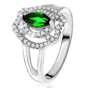 Prsteň so zeleným zrniečkovým kameňom, zirkónové oblúky, striebro 925 T21.11 vyobraziť