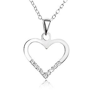 Nastaviteľný náhrdelník - retiazka, obrys srdca, číre zirkóniky, striebro 925 SP29.02 vyobraziť