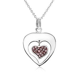 Náhrdelník - retiazka, obrys srdca, srdce, ružové zirkóniky, striebro 925 SP30.02 vyobraziť