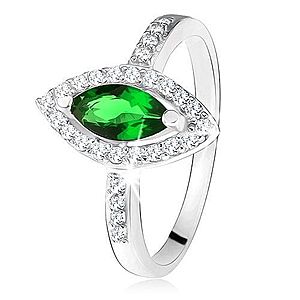 Lesklý prsteň - striebro 925, zrnkový zelený kameň s lemom, číre zirkóniky SP27.07 vyobraziť