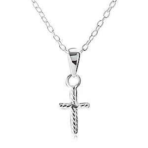 Strieborný 925 náhrdelník, retiazka z oválnych očiek, latinský kríž, šikmé prúžky SP26.06 vyobraziť