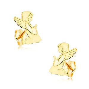 Zlaté náušnice 375 - gravírovaný modliaci sa anjelik, zrkadlový lesk GG39.03 vyobraziť
