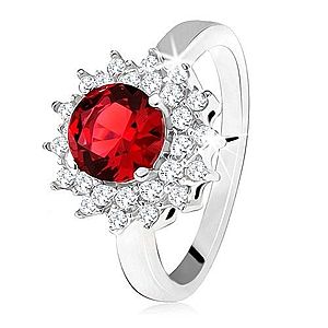 Prsteň s červeným okrúhlym kameňom a čírymi zirkónikmi, slniečko, striebro 925 SP33.21 vyobraziť