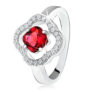 Strieborný prsteň 925, brúsený červený kameň, číre zirkóny, kvet SP28.25 vyobraziť