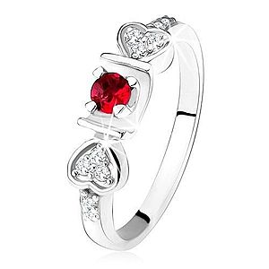 Lesklý prsteň - striebro 925, ružový okrúhly zirkón v žliabku, srdiečka, číre kamienky SP34.14 vyobraziť