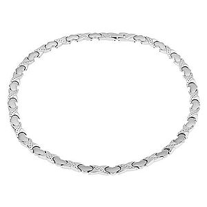 Magnetický náhrdelník z ocele, strieborná farba, "X" články, srdiečka S70.14 vyobraziť