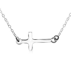Strieborný 925 náhrdelník - hladký plochý latinský kríž, očká na koncoch SP09.31 vyobraziť
