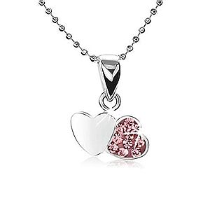 Strieborný náhrdelník 925, retiazka z malých guličiek, dve srdcia, ružové zirkóny SP18.24 vyobraziť