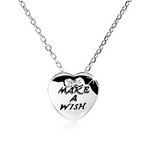 Strieborný náhrdelník 925, ploché srdce s nápisom "MAKE A WISH" SP14.31 vyobraziť