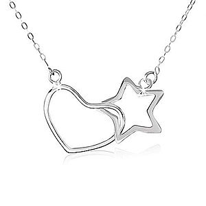 Strieborný náhrdelník 925, oválne očká retiazky, obrys hviezdy a srdca SP12.01 vyobraziť
