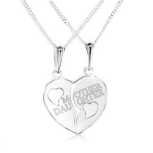 Strieborný náhrdelník 925, rozpolené srdce s nápisom "MOTHER DAUGHTER" SP08.04 vyobraziť