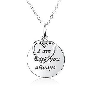 Strieborný náhrdelník 925, srdce, známka s nápisom "I am with you always" SP21.23 vyobraziť